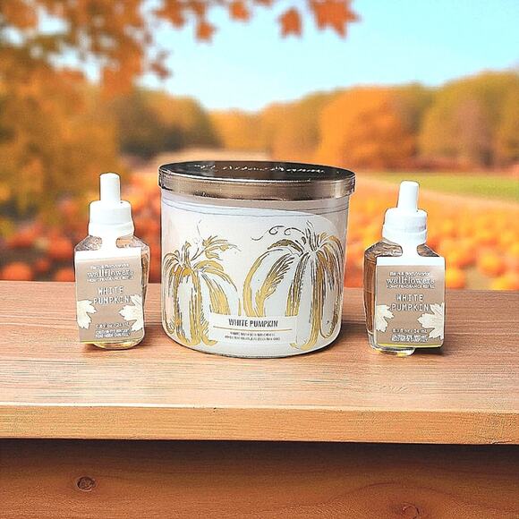 WHITE PUMPKIN WALLFLOWER FRAGRANCE REFILLS & 3-WICK CANDLE SET - Picture 1 of 3